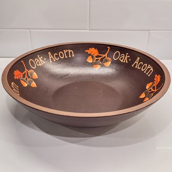 Vintage Hand Painted Oak and Acorn Fall Bowl-Designs by Kathy, Fall Decor-11”H - Picture 4 of 7
